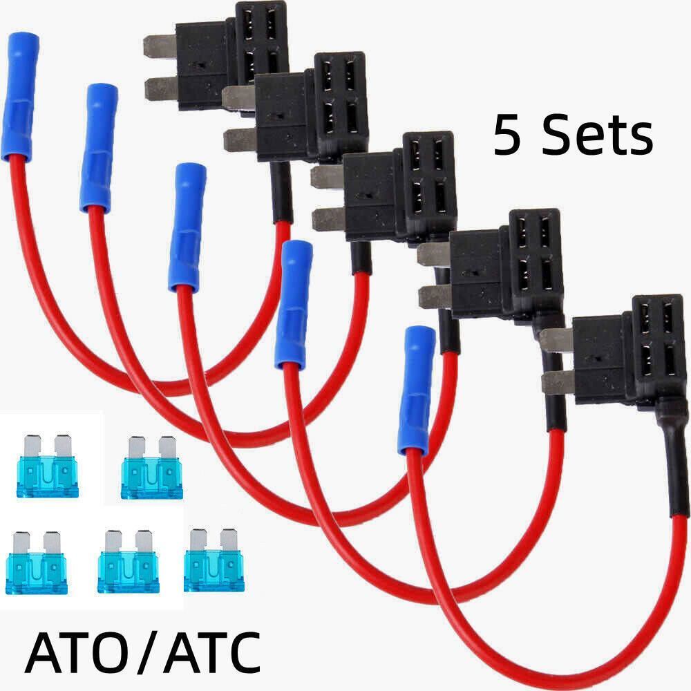 5PCS Standard Fuse Tap Dual Circuit Adapter 16 AWG Wire 24V 12V ATC/ATO Blade