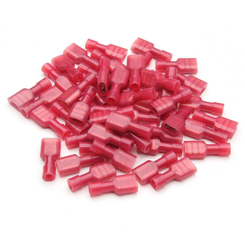 22-16AWG Gauge Nylon Insulated Spade Connector Terminals Wire Crimp Female RED