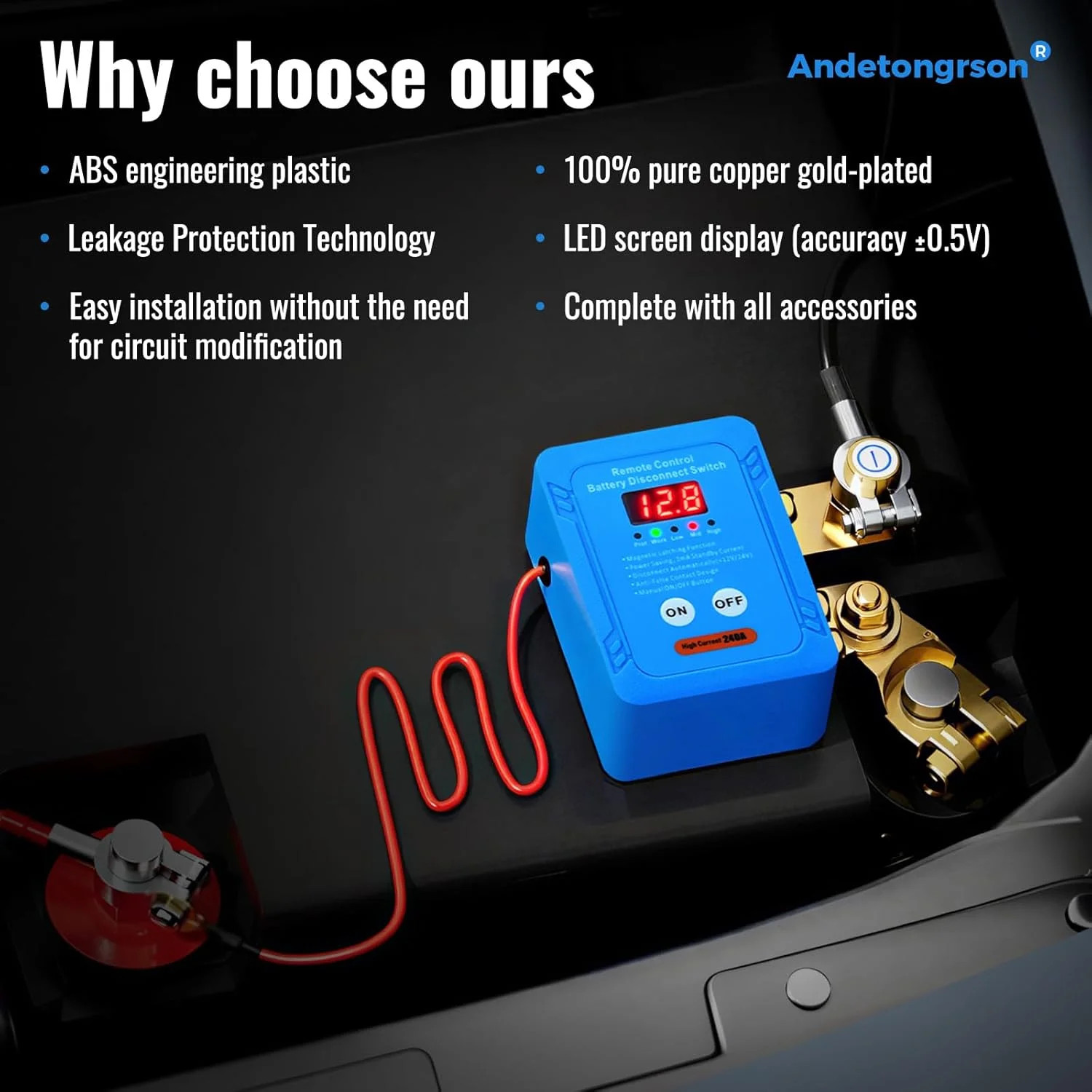 Remote Battery Disconnect Switch LED Display Flame-Retardant Housing, 12V/24V 24