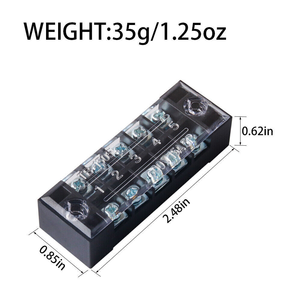 5 Set 5 Positions Dual Rows 600V 15A Wire Barrier Terminal Blocks Strip 5P USA