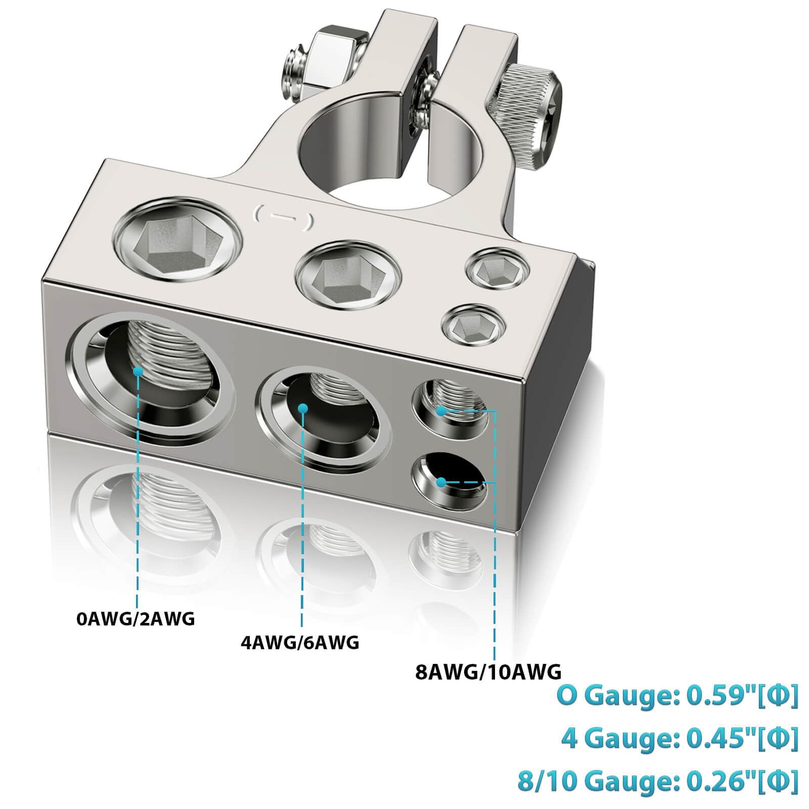 Battery Terminals 0 4 8 10 AWG Positive Negative Zinc Alloy Copper Covers Shims