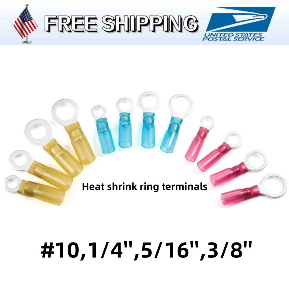 Heat Shrink Ring Terminal Connector M5 M6 M8 M10 Eyelet 22-10awg Wire Waterproof