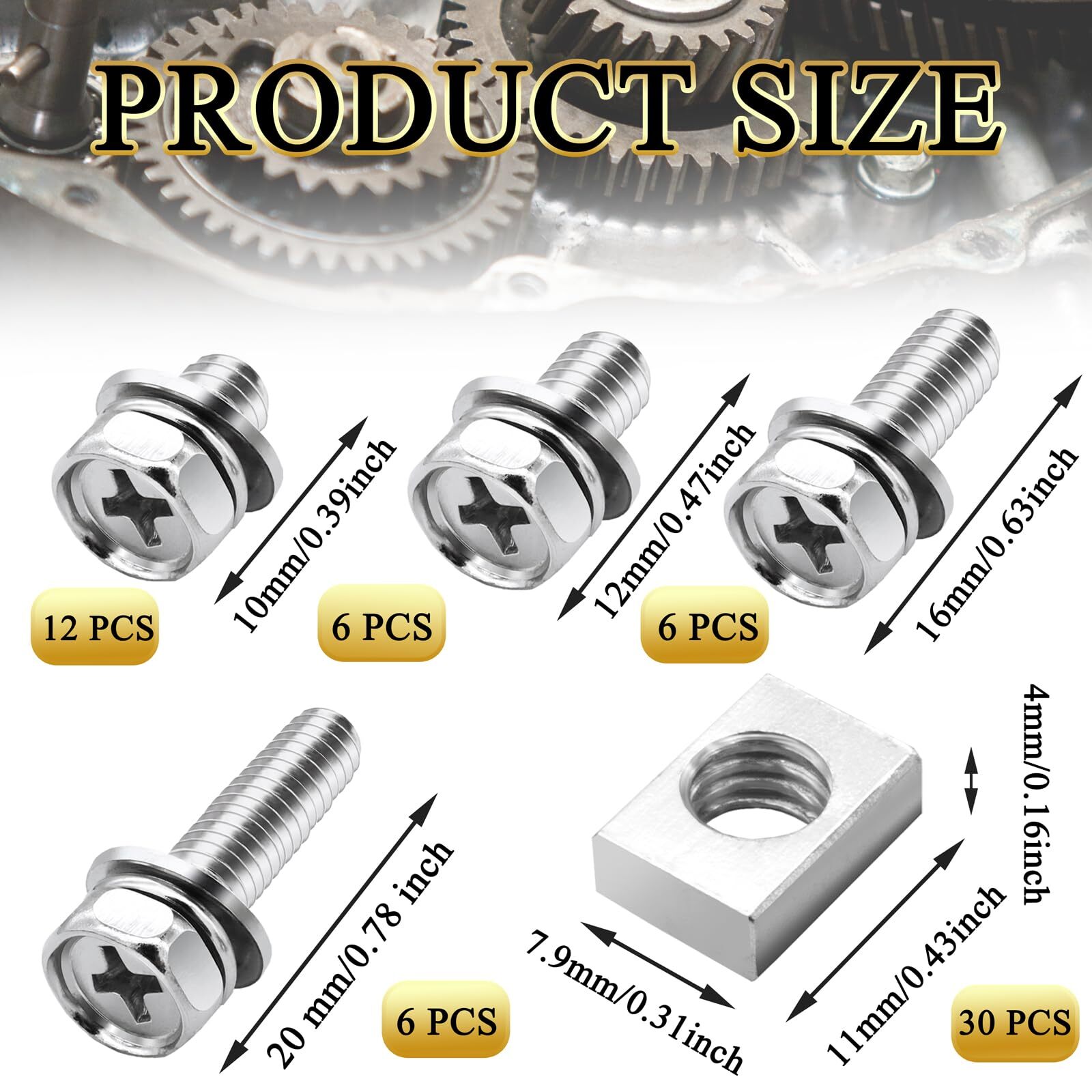 60Pcs Battery Bolts and Nuts, M6 Stainless Steel for ATV Bike,Motorcycle,Scooter