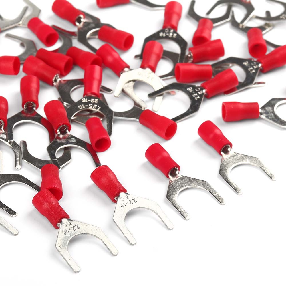 100PCS Red 22-16 AWG Insulated Crimp Spade Fork U Terminal Connectors SV1.25-10