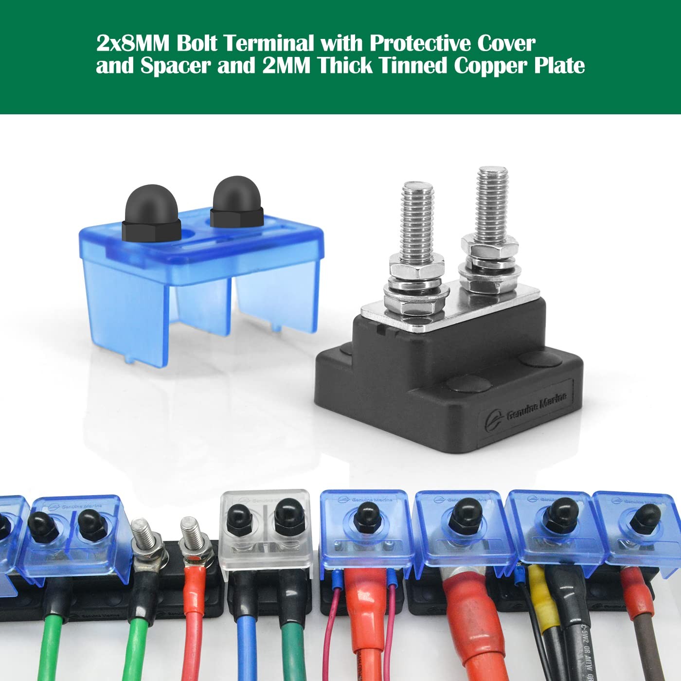 Dual 8MM M8 Stainless Steel Heavy Copper Bus Bar Studs 48V DC Power Block