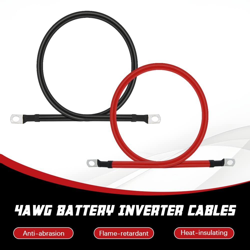 4 AWG 24 Inch Battery Inverter Cables Pure Copper 3/8″ Ring Terminals