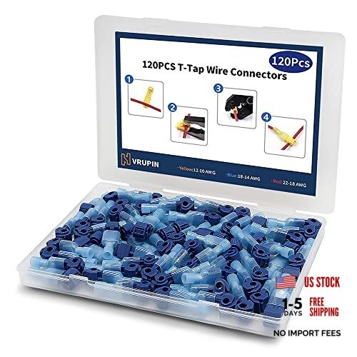 120 PCS T Wire Connectors – Blue 18-14AWG Waterproof Wire Taps, T Blue 120