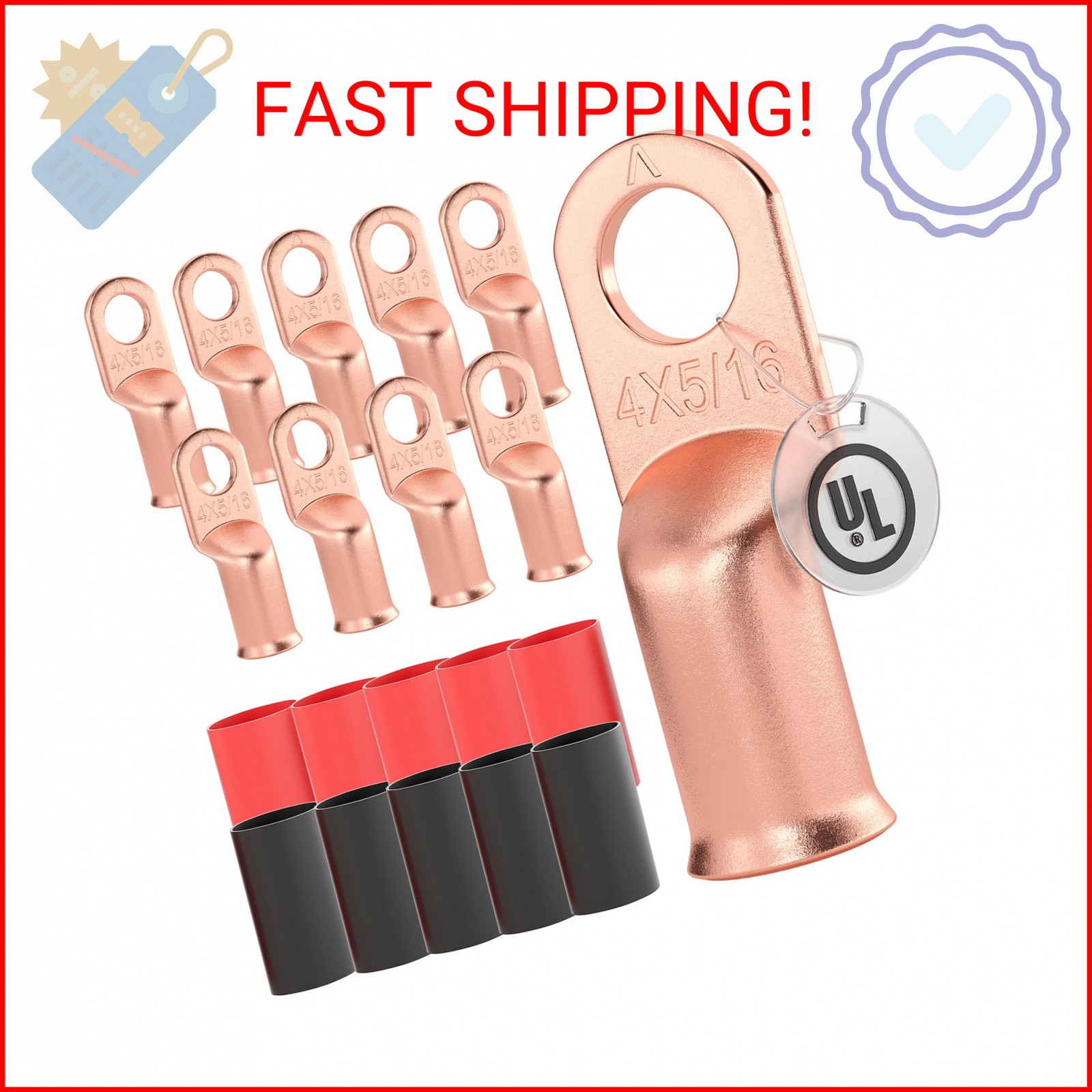 4 AWG/Gauge – 5/16″ Battery Cable Lug Copper Connector Wire Ring Terminal