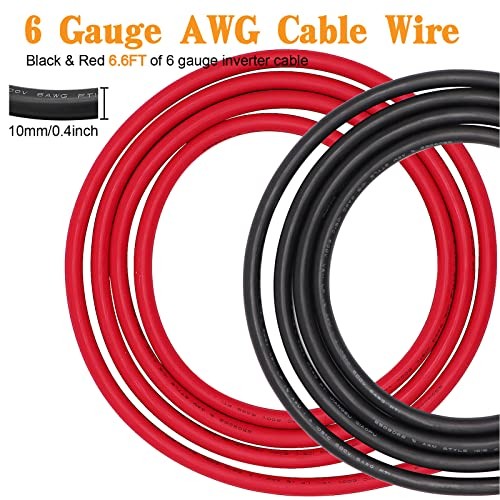 6 AWG Gauge Wire UL1015 Battery Power Tinned AWG 6 Red&Black + 3/8″ 5/16″ lugs
