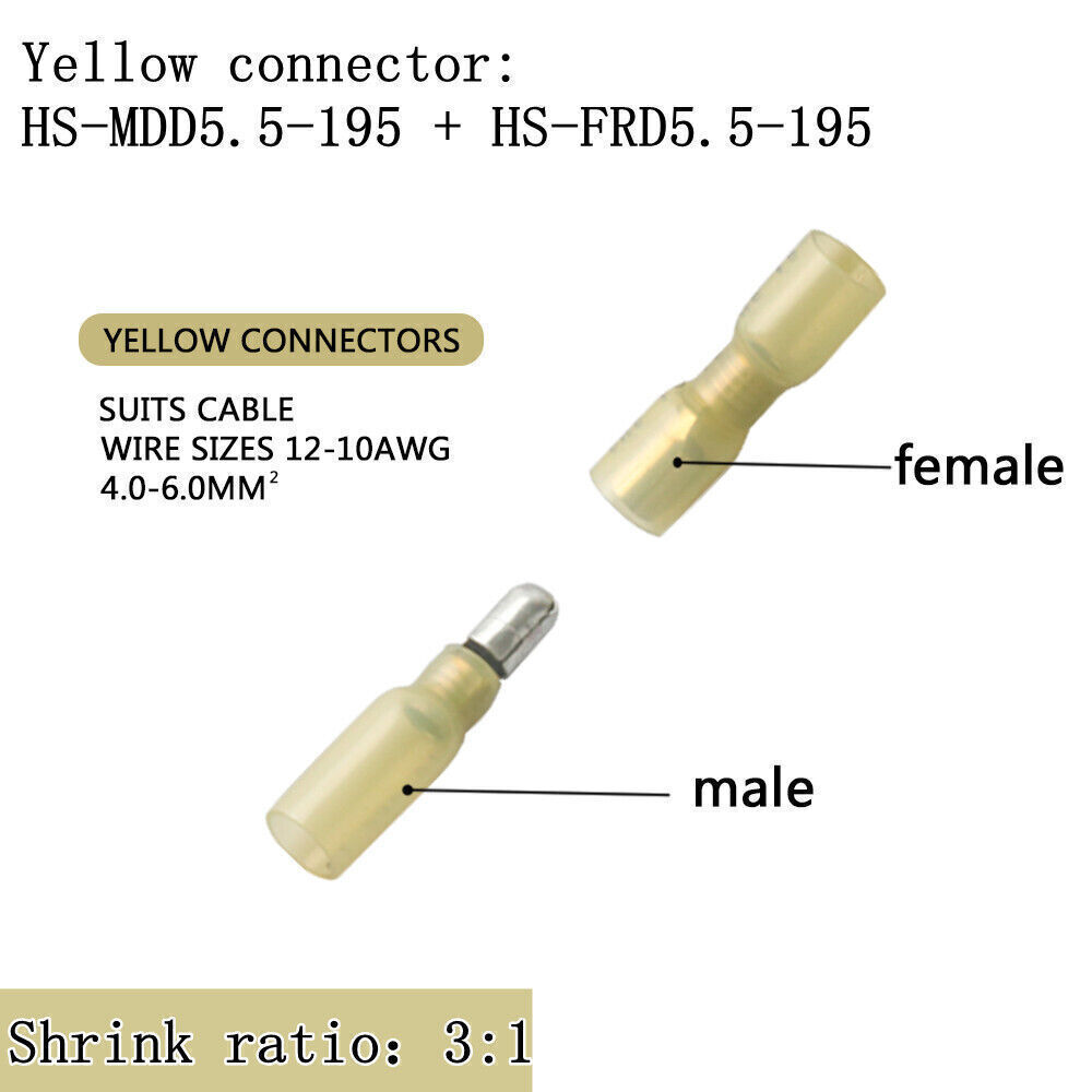 12-10AWG Heat Shrink Bullet Male Female Crimp Terminals Connectors Waterproof