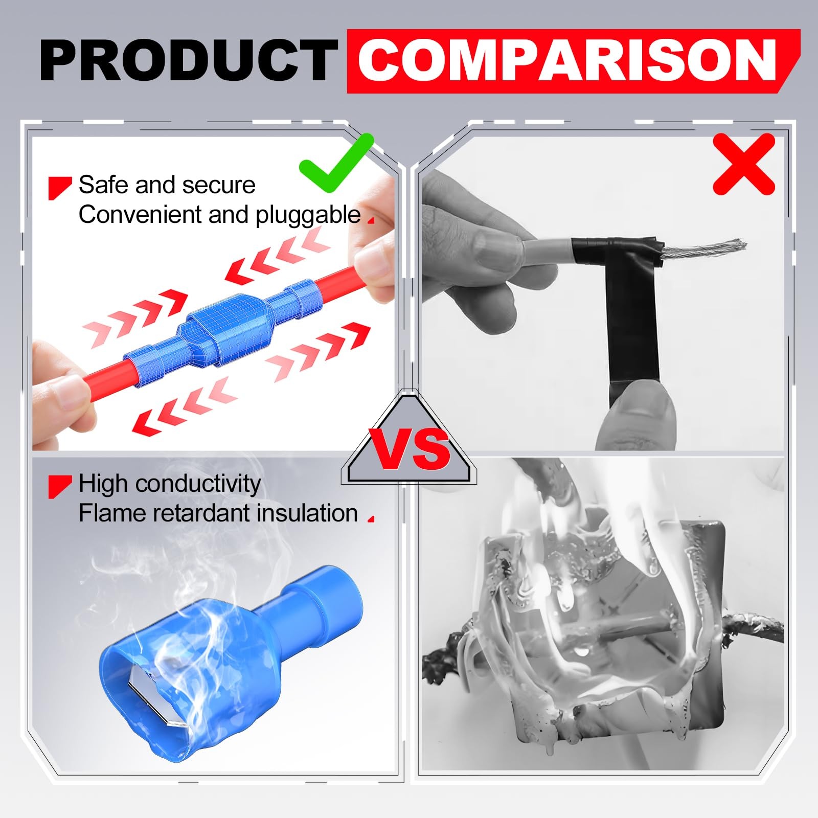 UL Listed Blue Female Spade Connector 16-14 AWG, 100 Pcs Nylon Electrical Cri…