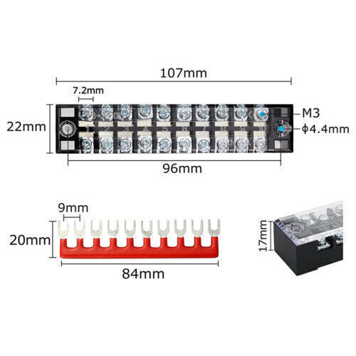 5 Set Electric Barrier Strip Block 600V 15A Dual Row 10 Position Screws Terminal