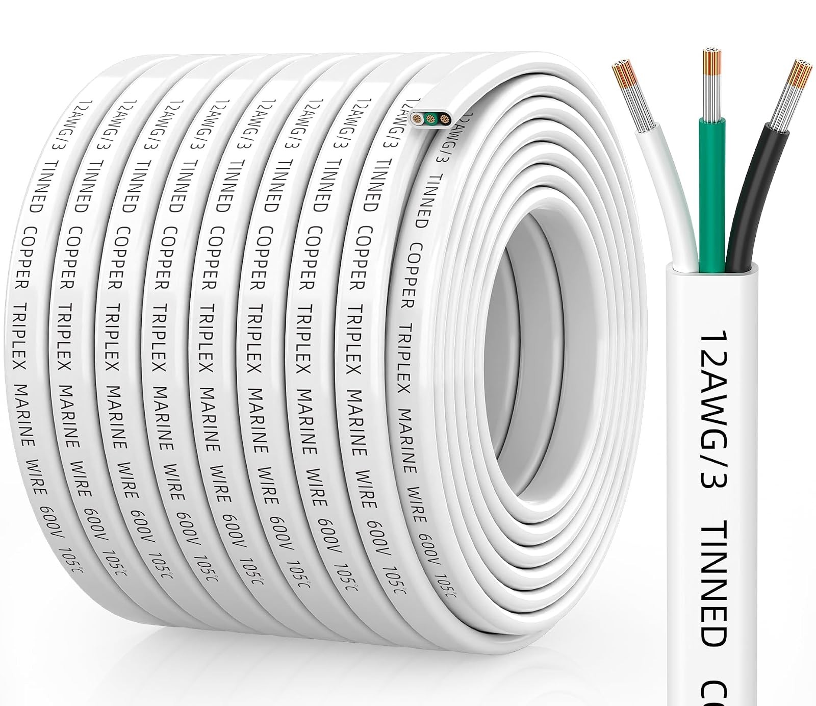CONEPY 12 Gauge Marine Wire 12 3 Triplex IP68 Waterproof 50FT