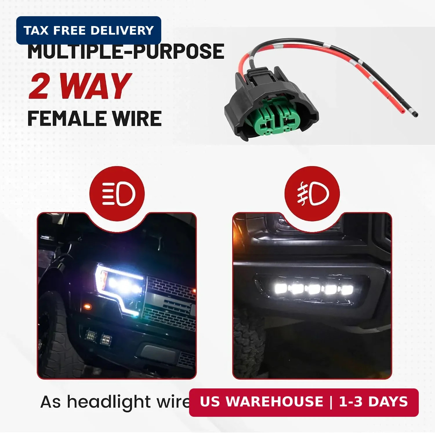 RED WOLF H8 H9 H11 880 881 Female Adapter Wire Connector Replace OEM Headlight F