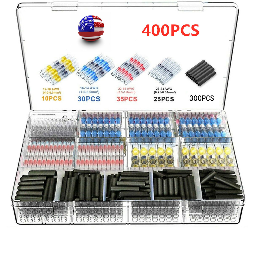 400PCS Waterproof Solder Heat Shrink Seal Sleeve Wire Butt Splice Connectors Kit