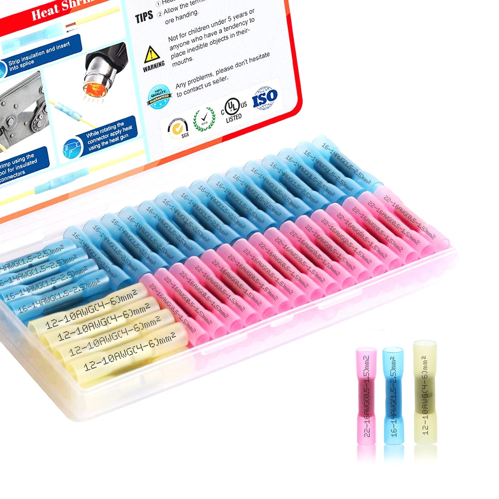 AIRIC Heat Shrink Butt Connectors Kit 22-10 AWG, 100 pcs Waterproof Crimp Spl…