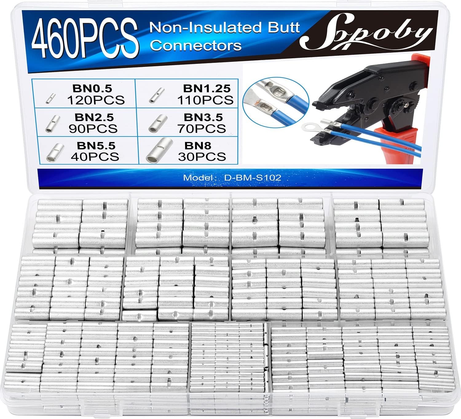460PCS Non Insulated Butt Connectors Kit, Butt Splice Connectors, 24-8 Gauge …
