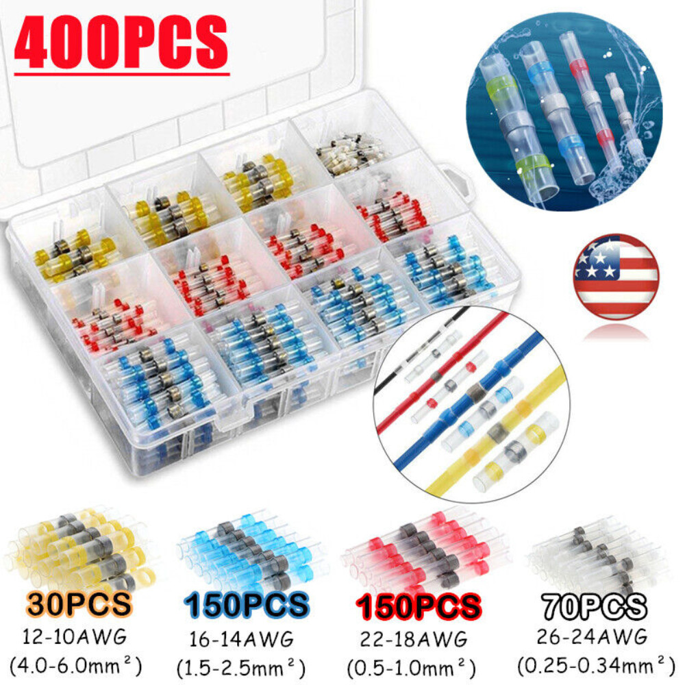 400PCS 26-10 AWG Solder Seal Sleeve Butt Wire Connector Heat Shrink Terminals US