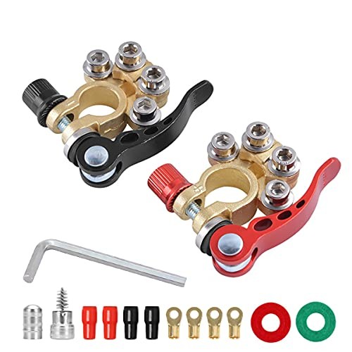 Car Battery Terminal Connectors, 2 Pcs 4 Way Quick Release Black/Red-1