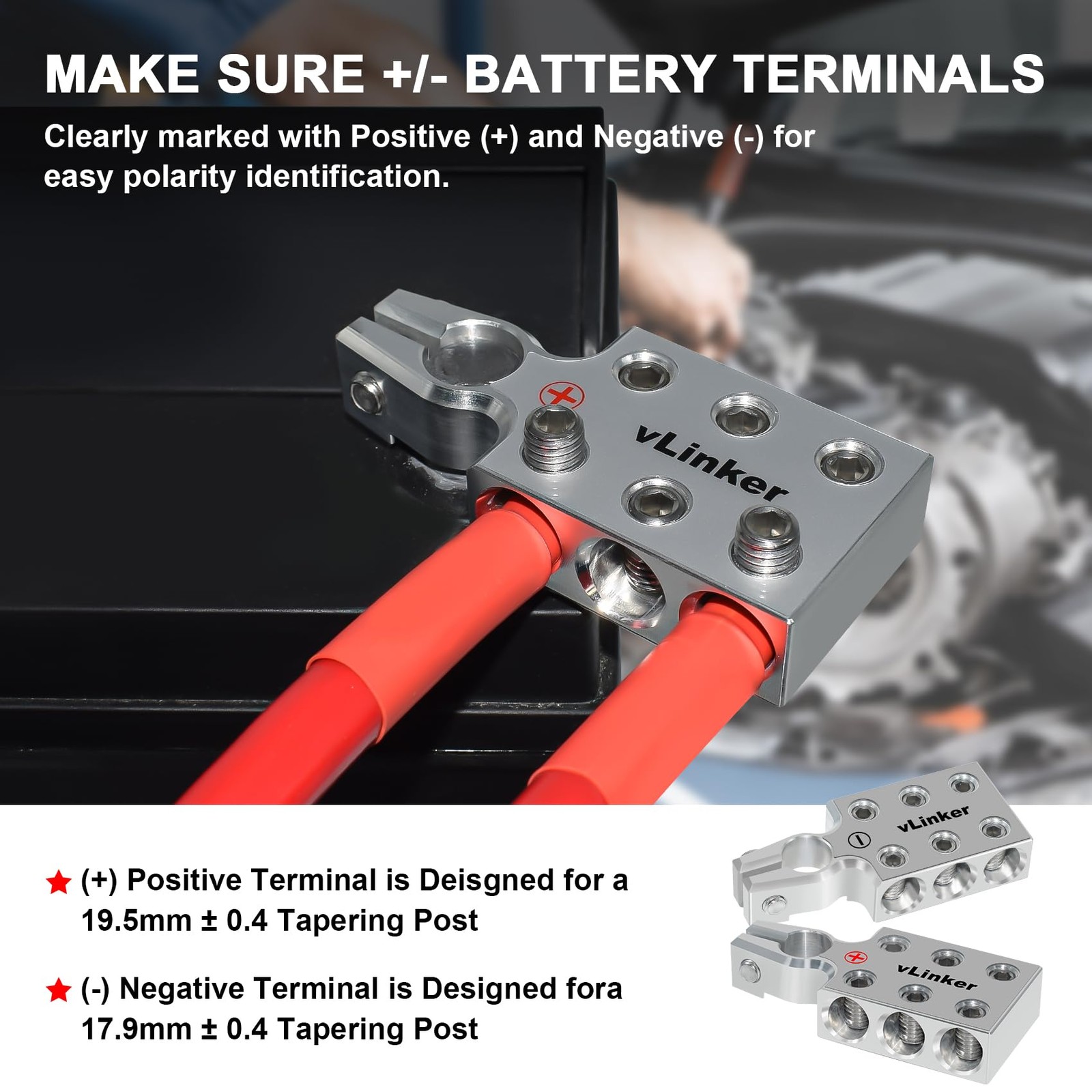 VGATE 6×00 2/0 AWG LeadAcid Battery Terminals Clamp 6061 Aluminum SAE/DIN/EN
