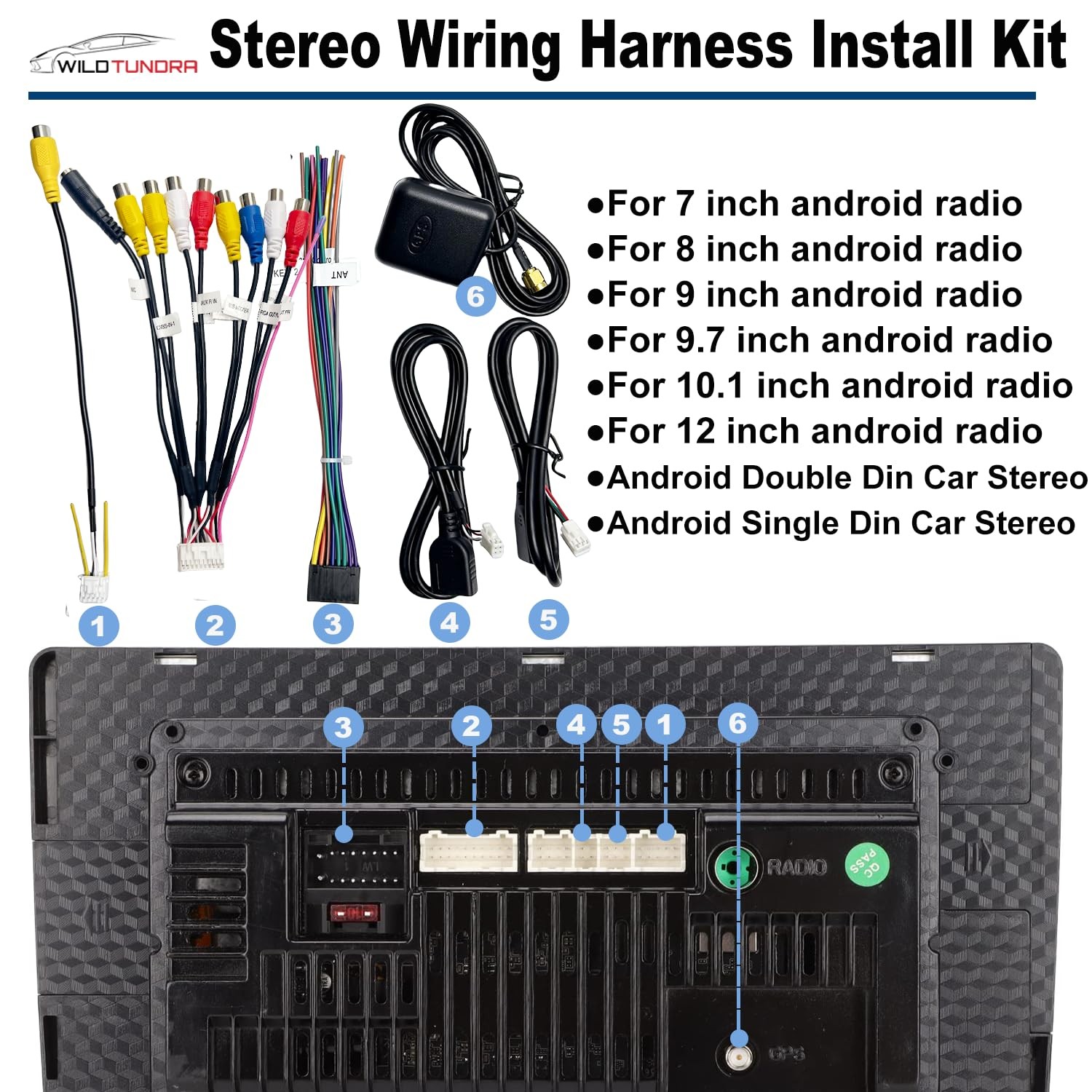 Radio Wiring Harness Kit for Android Car Stereo 16Pin ISO Wire Black