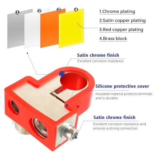 BOJACK BTO Solid Brass Positive Negative Battery Terminals with Adaptor