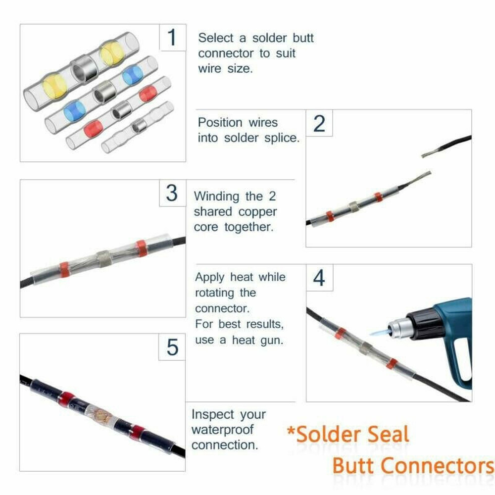 1000PCS Waterproof Solder Stick Seal Sleeve Heat Shrink Butt Wire Connectors Kit