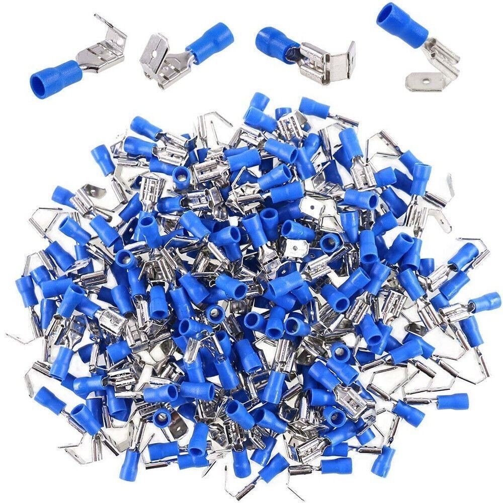 10-100PCS Blue Vinyl Insulated Piggy Back Wire Crimp Connectors Spade Terminals