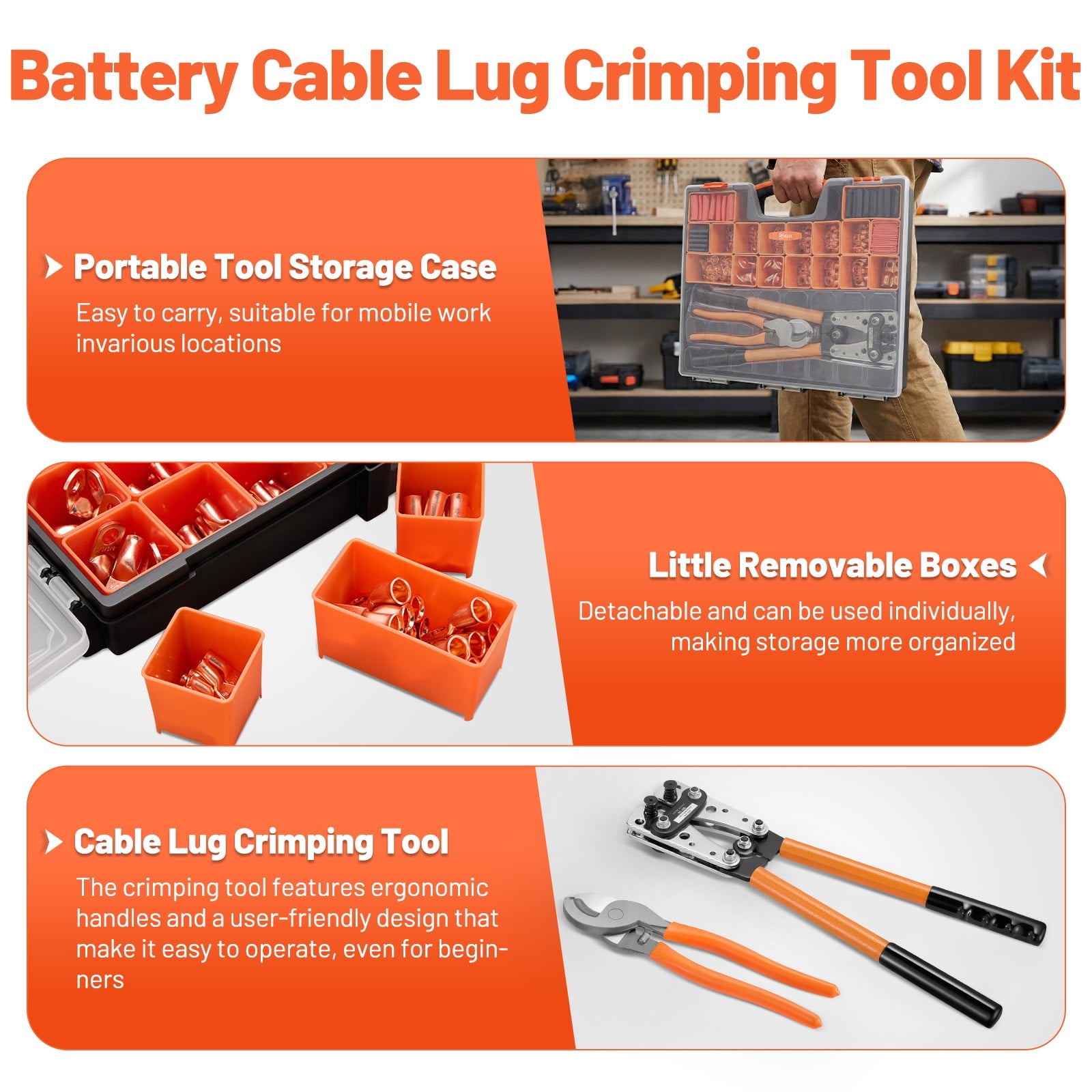 Professional 245PCS Battery Cable Crimping Tool Set with Dual Pliers Car Truck