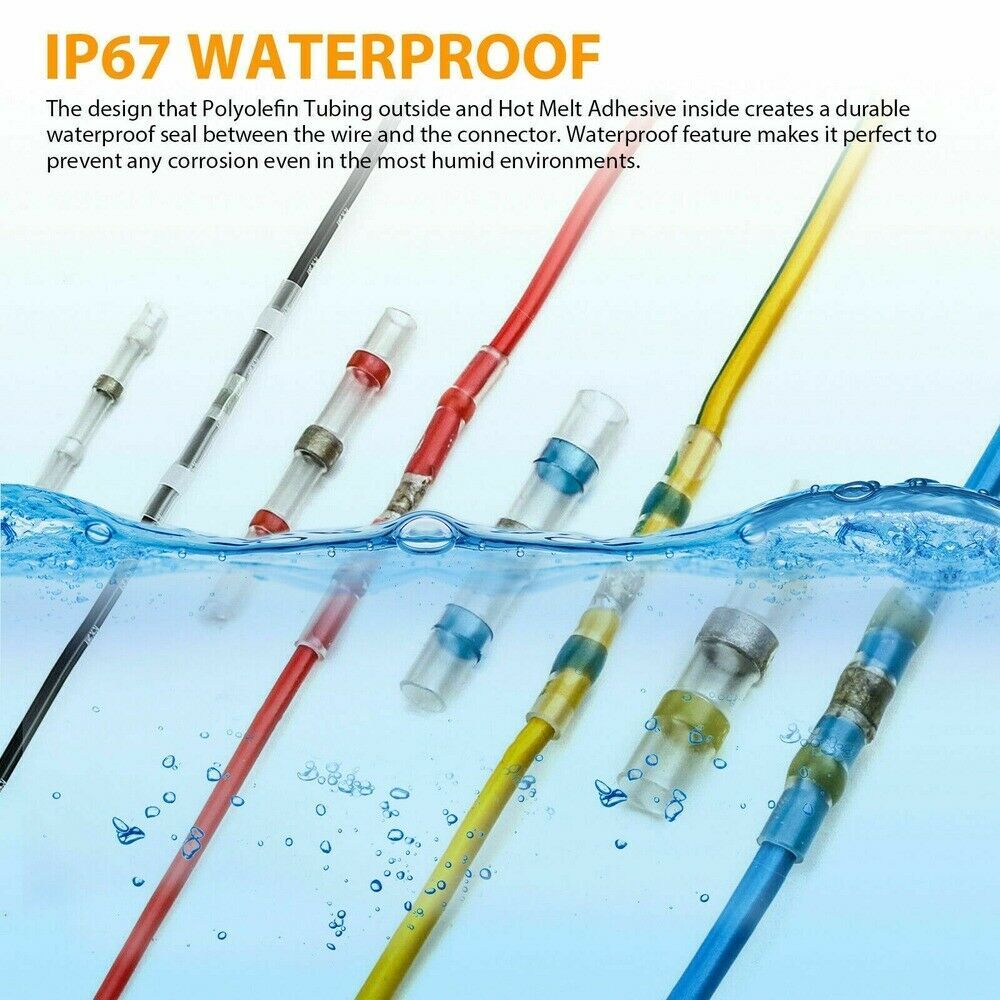 400PCS 26-10 AWG Solder Seal Sleeve Butt Wire Connector Heat Shrink Terminals US