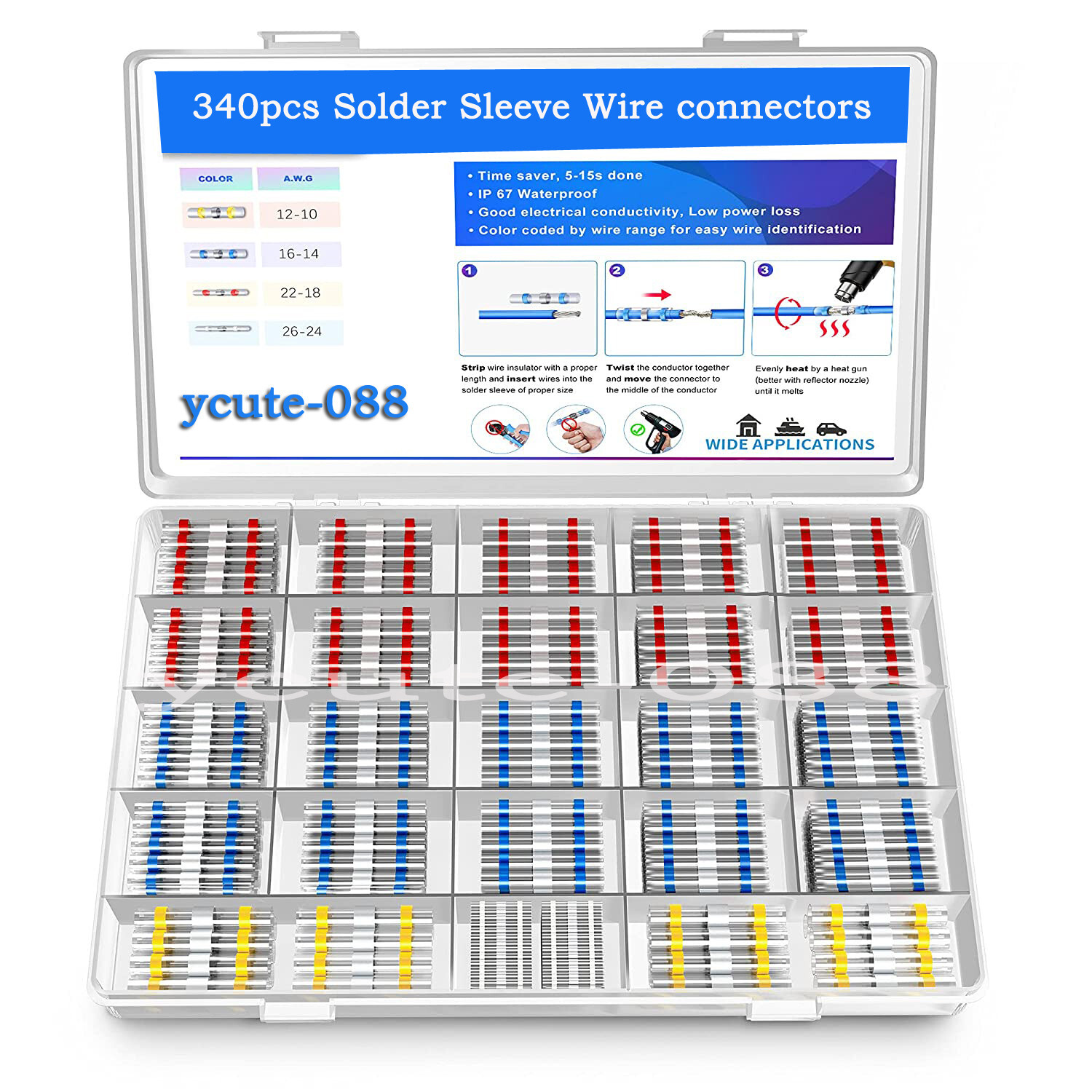 340PCS Waterproof Solder Seal Heat Shrink Wire Connectors Butt Splice Terminals