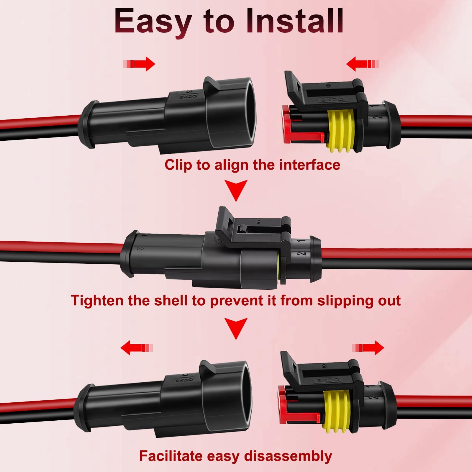 10Pcs Car Waterproof Electrical Connector, 2 Pin 16 10pack, 2pin