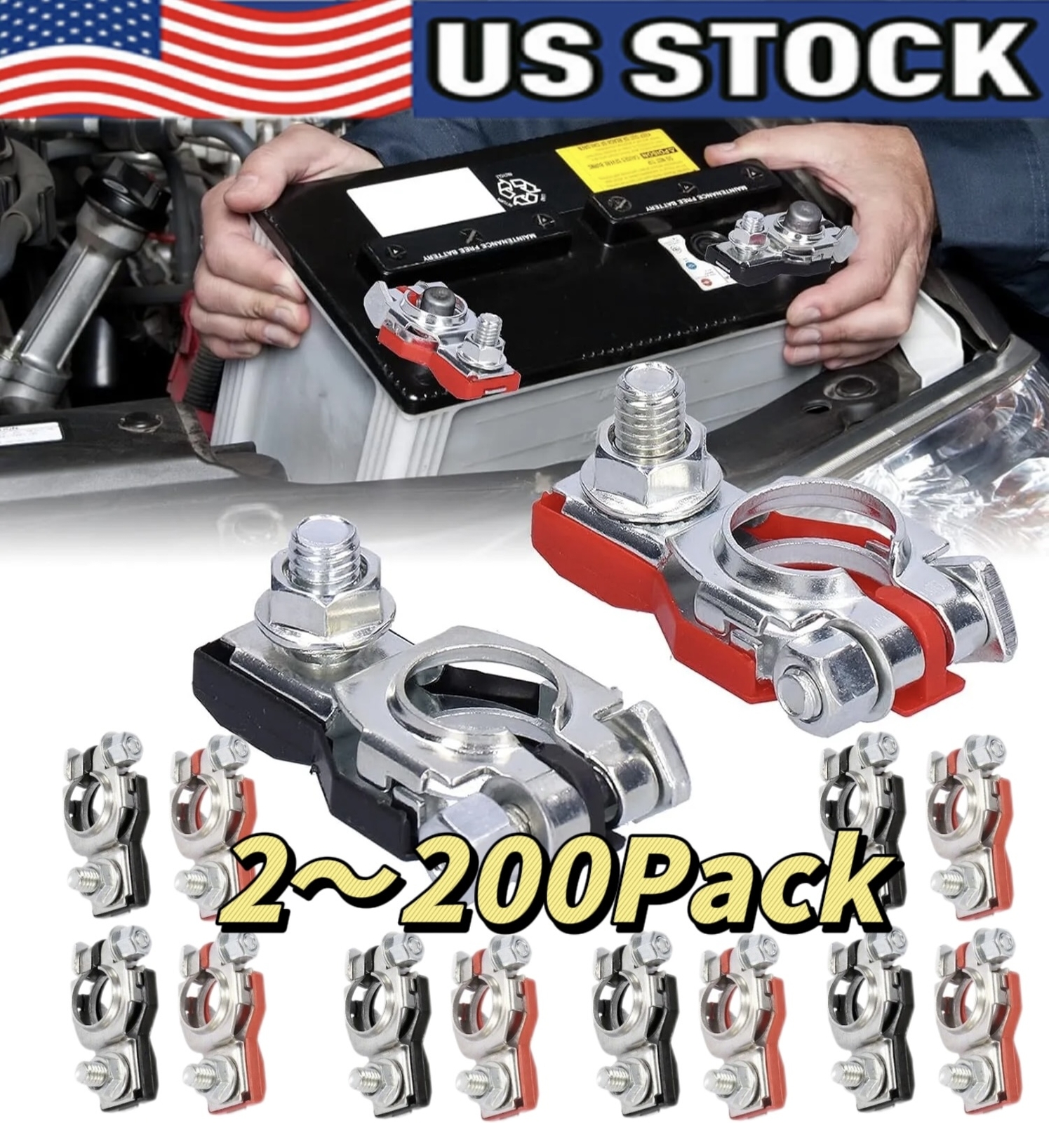 2×Car Battery Terminal Connector Post Positive Negative Lot Heavy Duty Universal