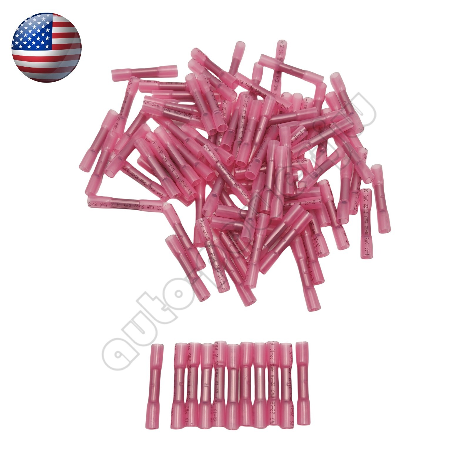 100Pcs 22-16AWG Red Heat Shrink Wire Butt Connectors Waterproof Splice Terminals