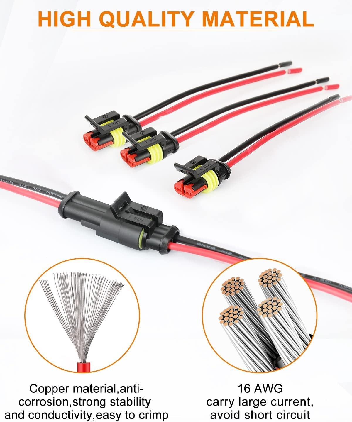 Waterproof, 16 AWG 2 Wire s, Automotive Electrical Male and Female Plug with …