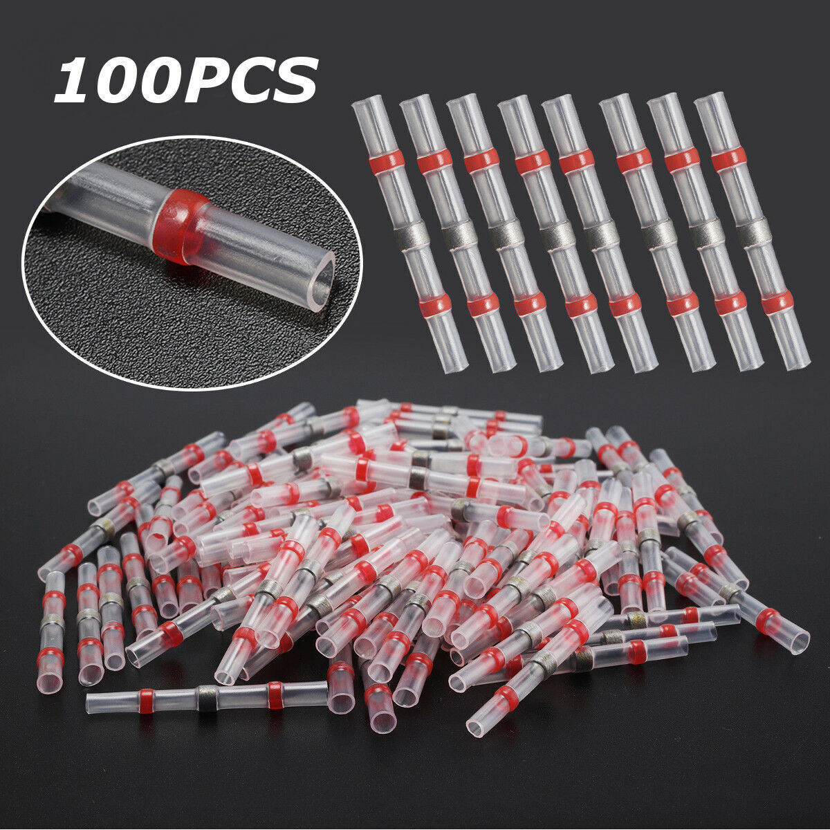 100PCS Red Heat Shrink Solder Wire Connectors for Marine Stereo Electrical Joint