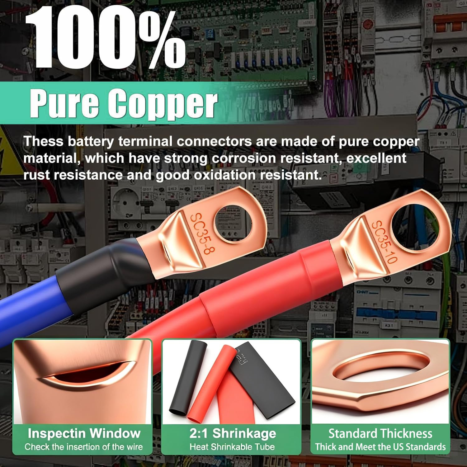 /130Pcs Copper Wire Lugs AWG 2 4 6 8 10 12 14 16 Gauge Battery Cable
