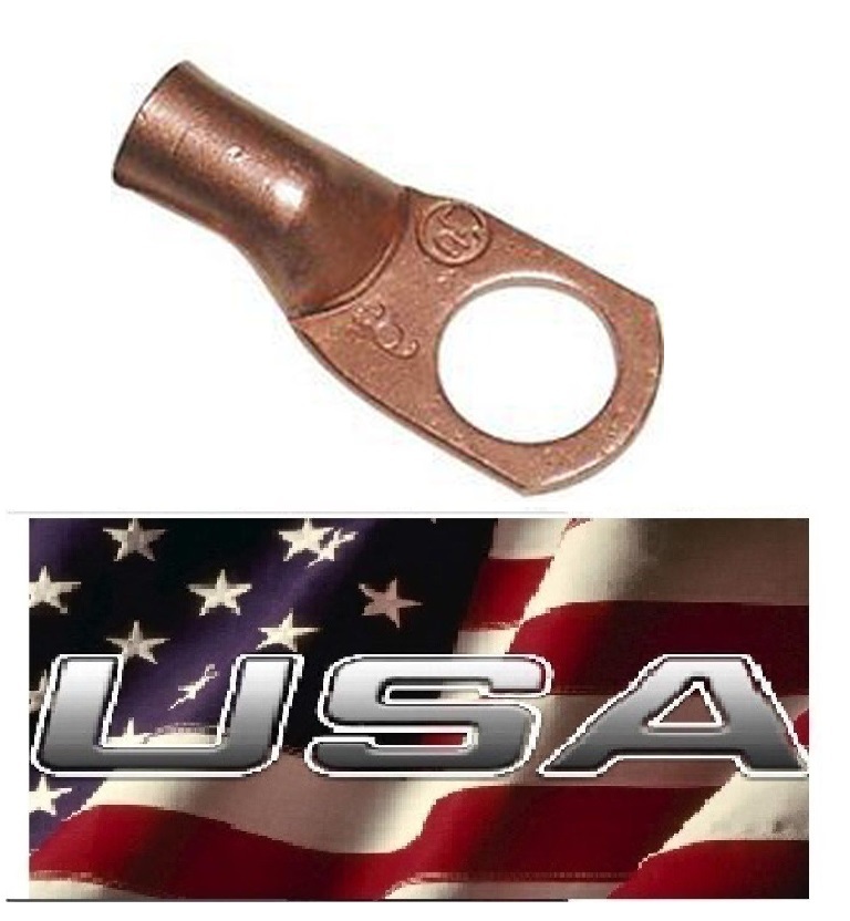 (10) 8 GAUGE COPPER 1/4″ RING CRIMP TERMINAL CONNECTOR MADE IN USA