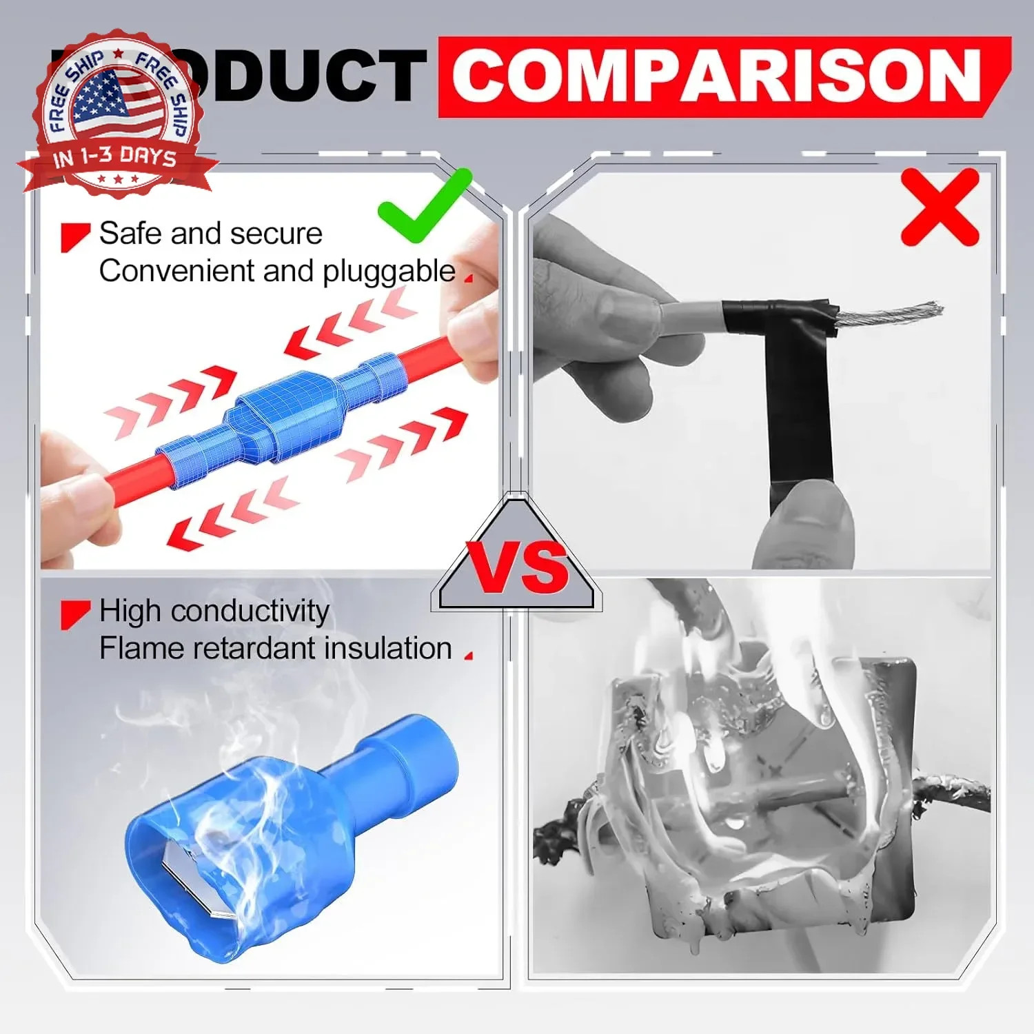 AIRIC Blue Female Spade Connector 16-14 AWG Disconnect Crimp Terminals | UL,100