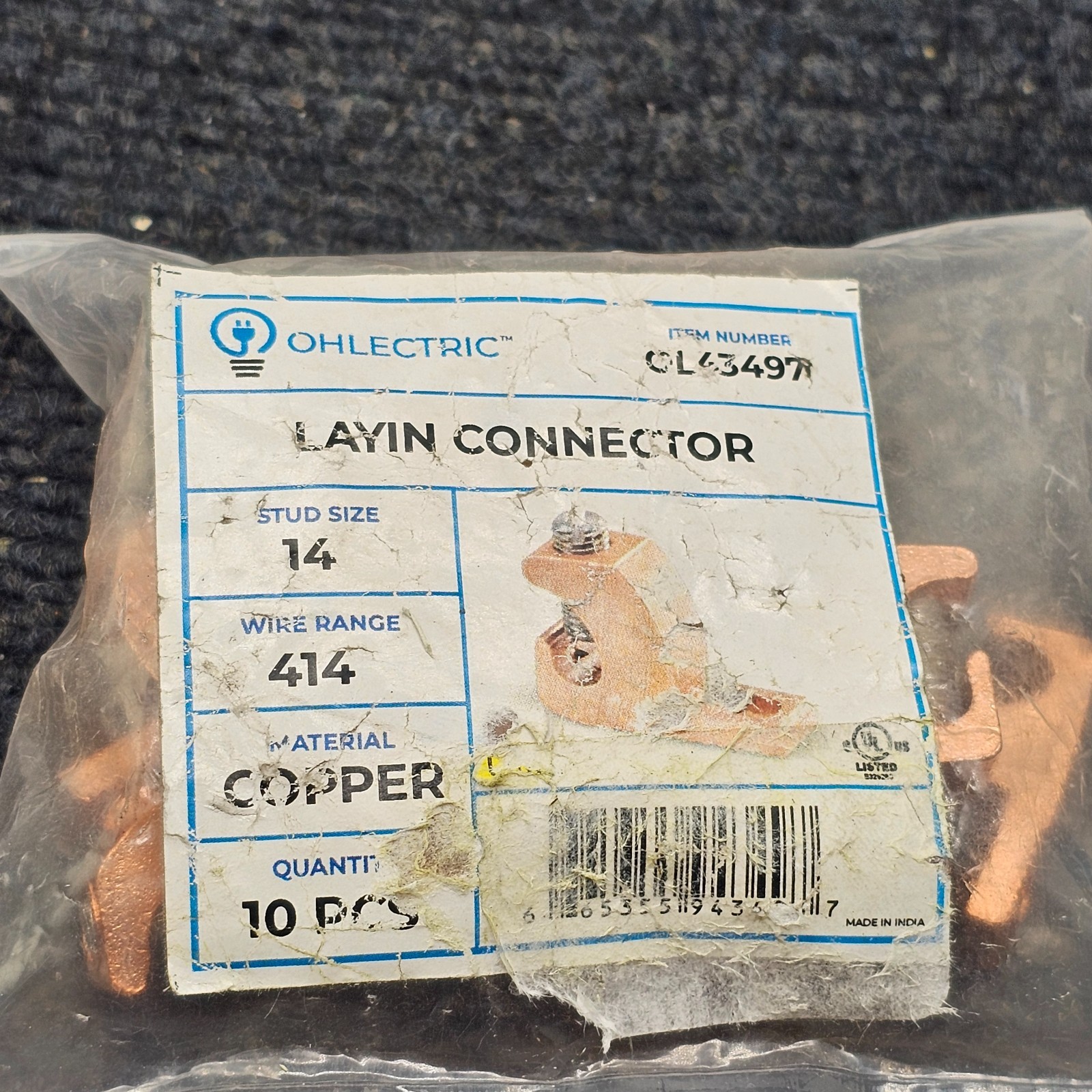 (10 PIECES) OHLectric OL43497 Copper Lay-in Connector 4-14 Wire Range 1/4″ Stud