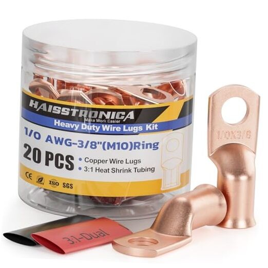 10pcs 1/0 AWG – 3/8″(M10) Battery Cable 1/0 AWG- 3/8″(M10) Ring Bare Copper