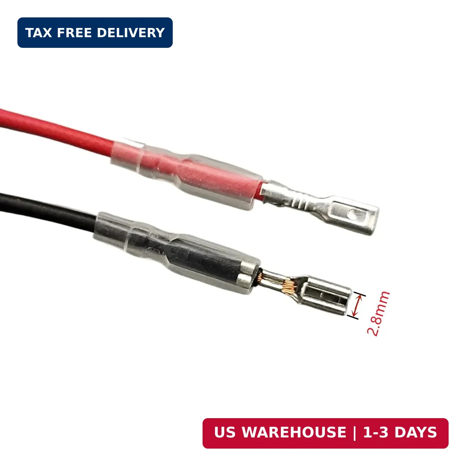 2.8mm Female Spade Crimp Terminals with Insulating Sleeve and 20cm 18AWG Red Bla