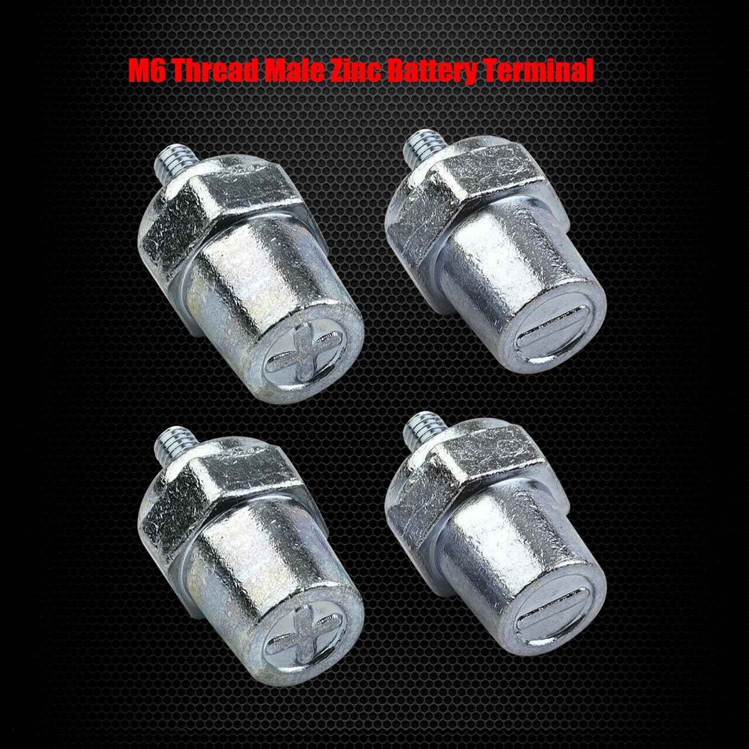M6 Thread Male Zinc Battery Terminal Post Adapter Charging Extension 4 PCS Kit