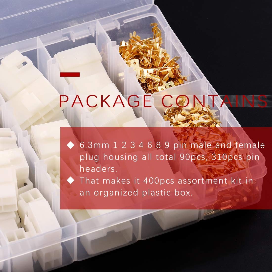 6.3MM Automotive Wire Connectors Kit – 400Pcs Male Female Socket Plug Terminals