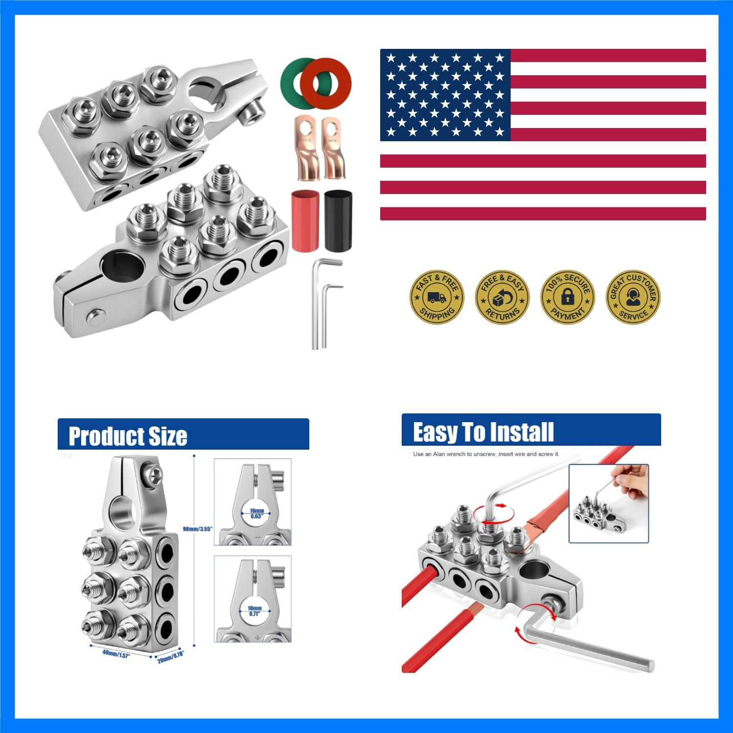 Battery Terminal Connectors, 8AWG up to 4/0XL AWG Gauge, 12Way | Terminal Cla…