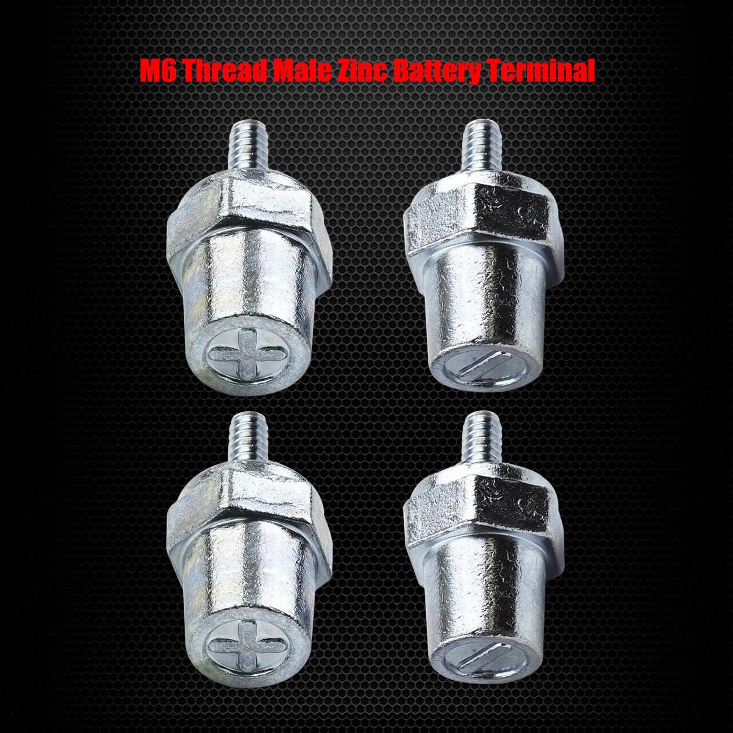 M6 Thread Male Zinc Battery Terminal Post Adapter Charging Extension 4 PCS Kit