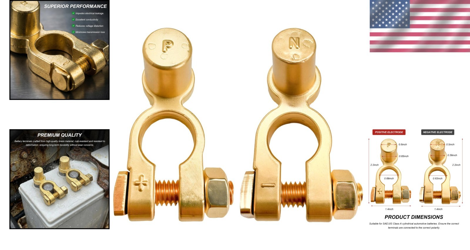 2 PCS SAE to JIS Car Battery Terminals Connectors Positive Negative Quick-Rel…