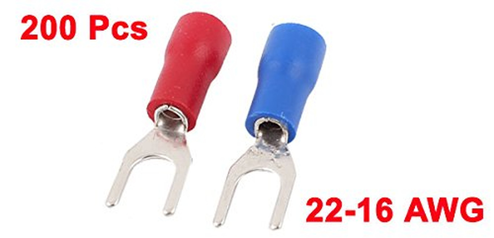 22-16 AWG Wire Cable Connector Fork Spade Terminal #8 with 200 Piece, Red/Blue