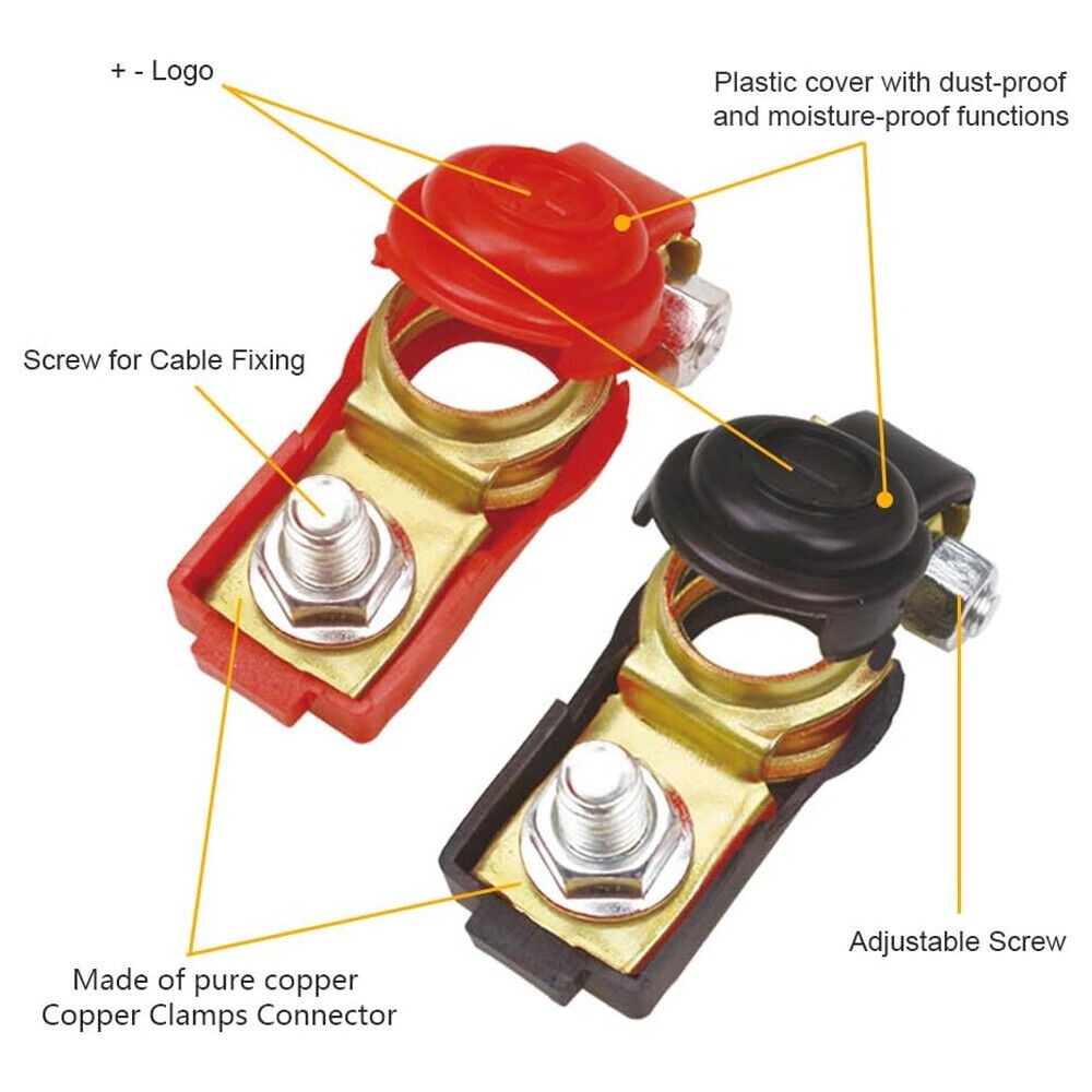 2x Car Battery Terminal Connector Clamp Clip Negative Positive / Red+Black @