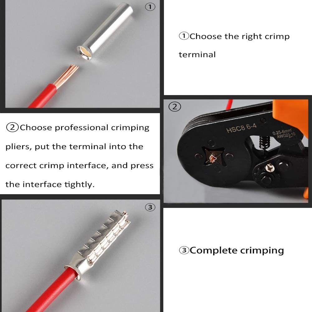 50Pcs Wire Ferrules Kit AWG 1/0 Tinned Copper Crimp Connector Non Insulated Elec